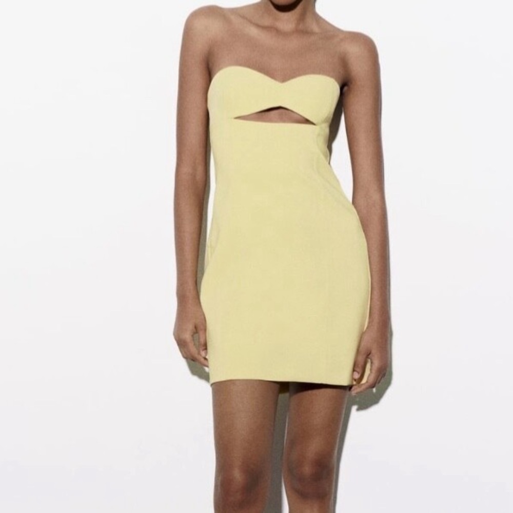 Zara NWT yellow STRAPLESS CUT OUT mini DRESS M